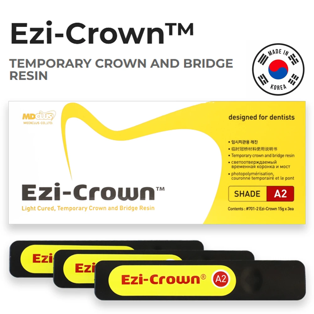 Dental Temporary Crown and Bridge Resin Material Ezi Crown LC Light Cure Temp Inlay Relining Korean Mediclus Dentistry Products