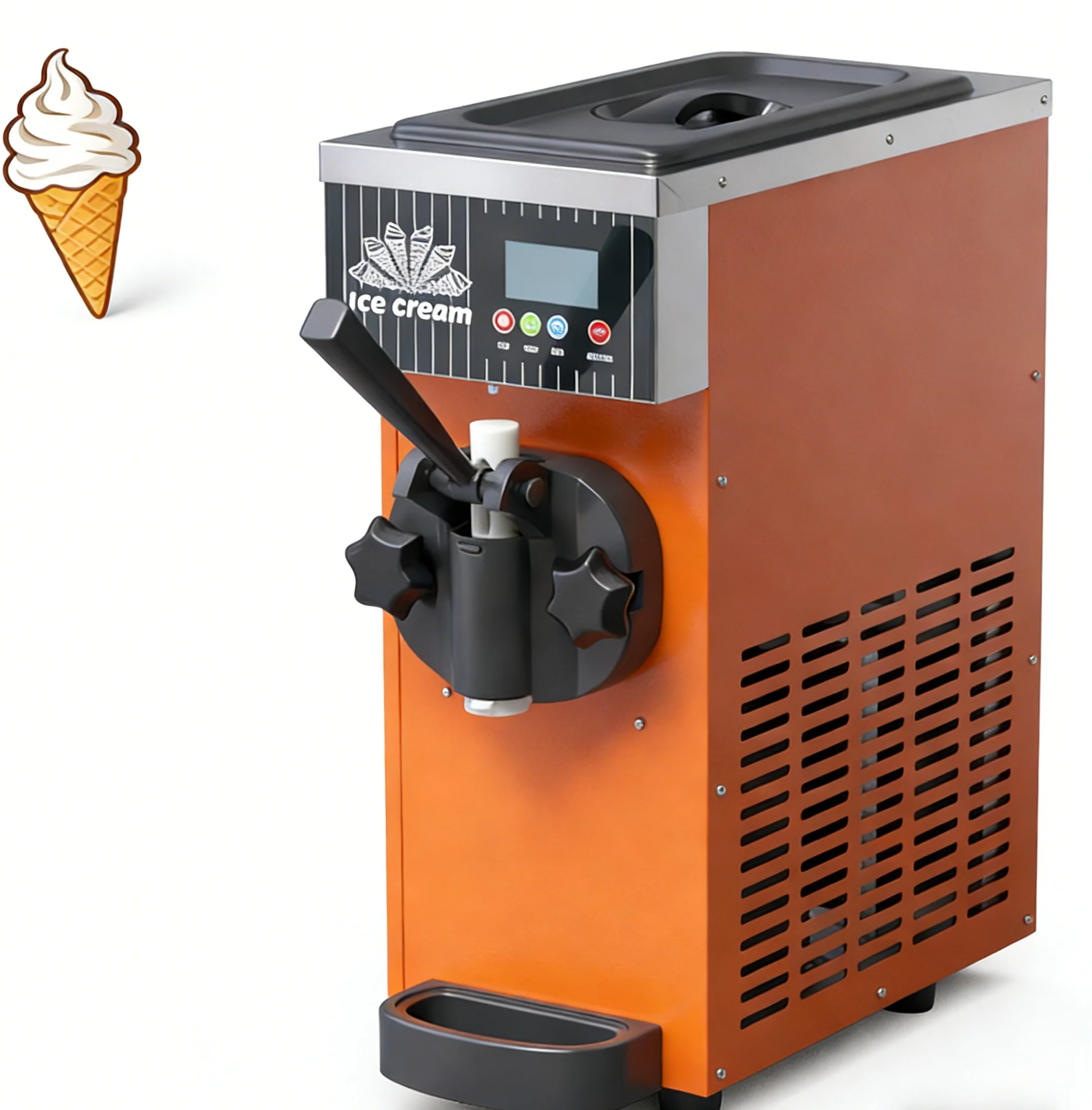 New Model BQL28 Countertop Soft Serve Ice Cream Machine Stainless Steel Body Orange Color English Interface