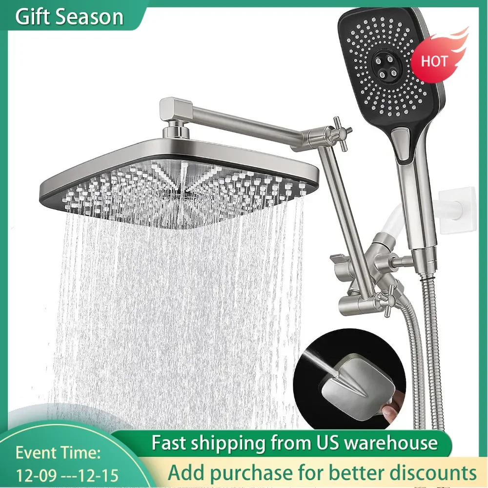 Handheld Shower Head, 12 Inch High-pressure Rain/rain Shower Head with 3+1 Spray, 3-way Shunt (brushed Nickel) Shower Head