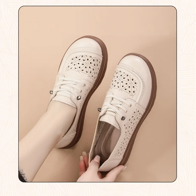Neue hohle, atmungsaktive Schnürschuhe mit Schnürung für Damen, Oxfords aus Kunstleder, Slip-On-Flats für den täglichen Gebrauch, Mokassins – Detail 5