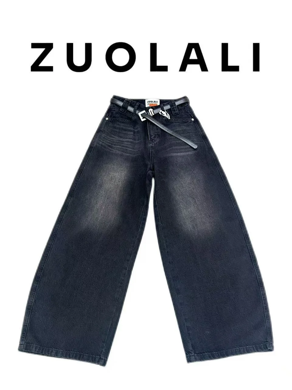 

ZUOLALI American Waed High Waist Wide Leg Pants Soft Cotton Retro Sle Commute Friendly Blue Jeans Ladies Loose Fit Trousers