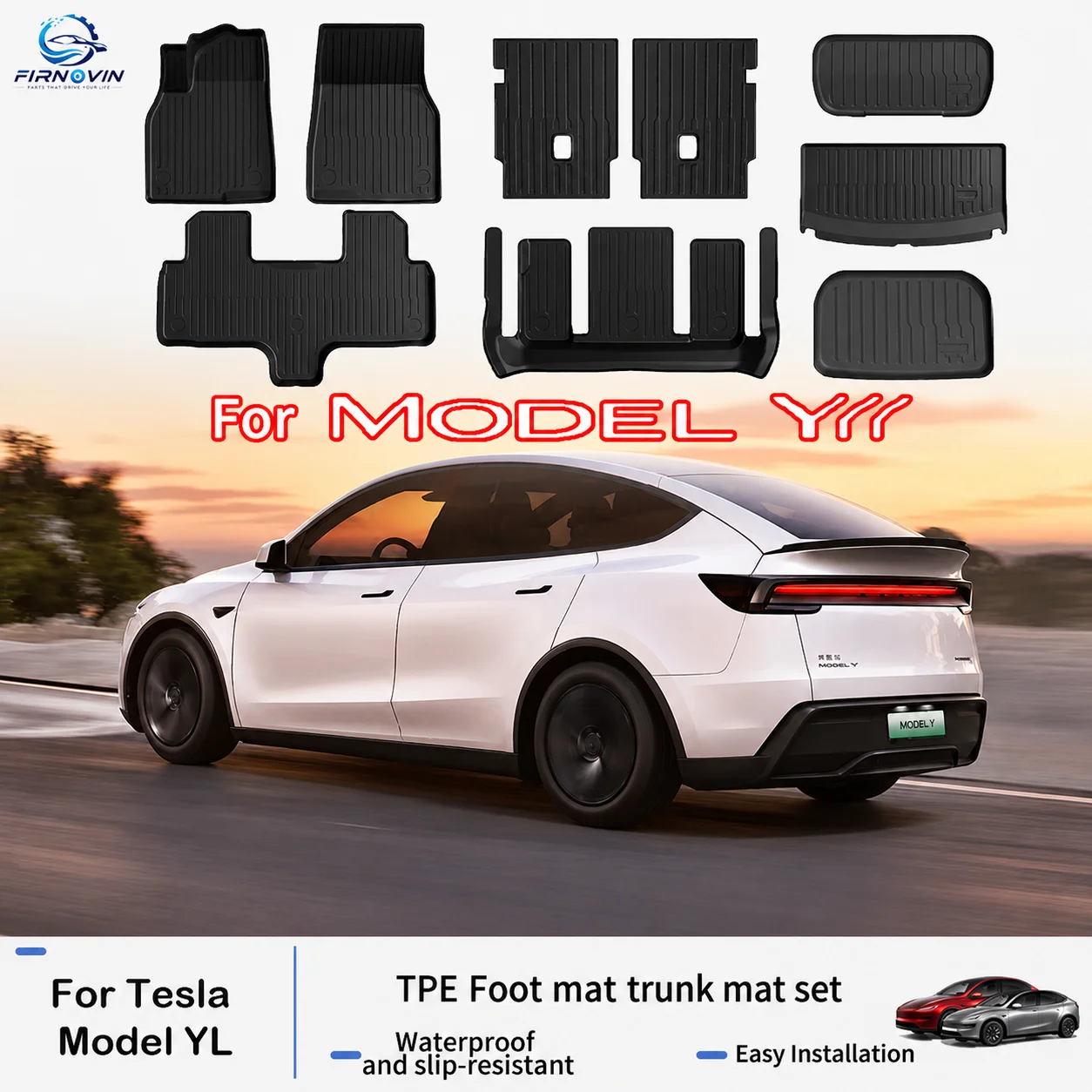 For Tesla Model YL 2026 TPE Floor Mats Trunk Mat Set All Weather Waterproof Anti-Slip Cargo Liner Accessories