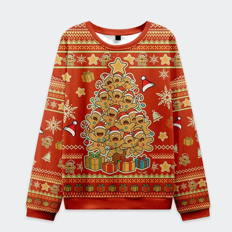 2026 New Gingerbread Man Christmas Tree Sweatshirt Ugly Xmas Pullover Funny Cookie Tree Unisex Kids Adult Holiday 3D Print Top