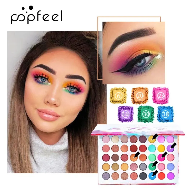 POPFEEL Professional 40-colors Eyeshadow Palette, Pearly Glitter Matte Fantasy, Rainbow Color Tone, Ultra Pigmented