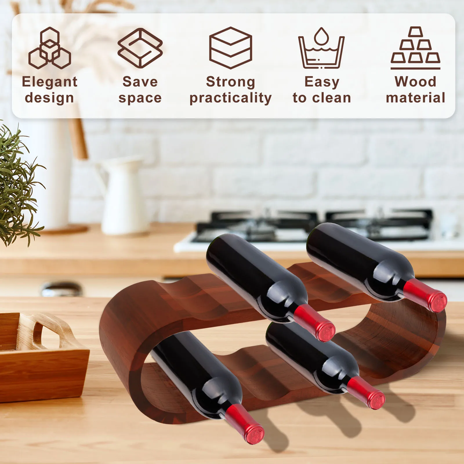 رف النبيذ الخشبي 2 طبقة رف شاشة زجاجة النبيذ حامل زجاجات عدم الانزلاق للمطبخ مخزن بار خزانة مشروبات جمع العرض #6