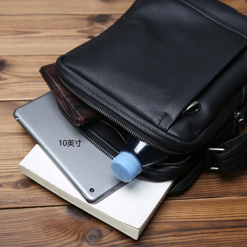 NZPJ Herren-Umhängetasche, Oberschicht, Rindsleder, Trend-Umhängetasche, Leder, lässig, Jugendmode, Herrentasche, geeignet für 10-Zoll-iPad – Detail 12