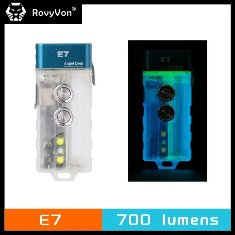 RovyVon E7 Hybrid Battery EDC Flashlight 700 Lumens Rechargeable with Dual LED 6500K Cool White Power By Built-in Li-po AAA