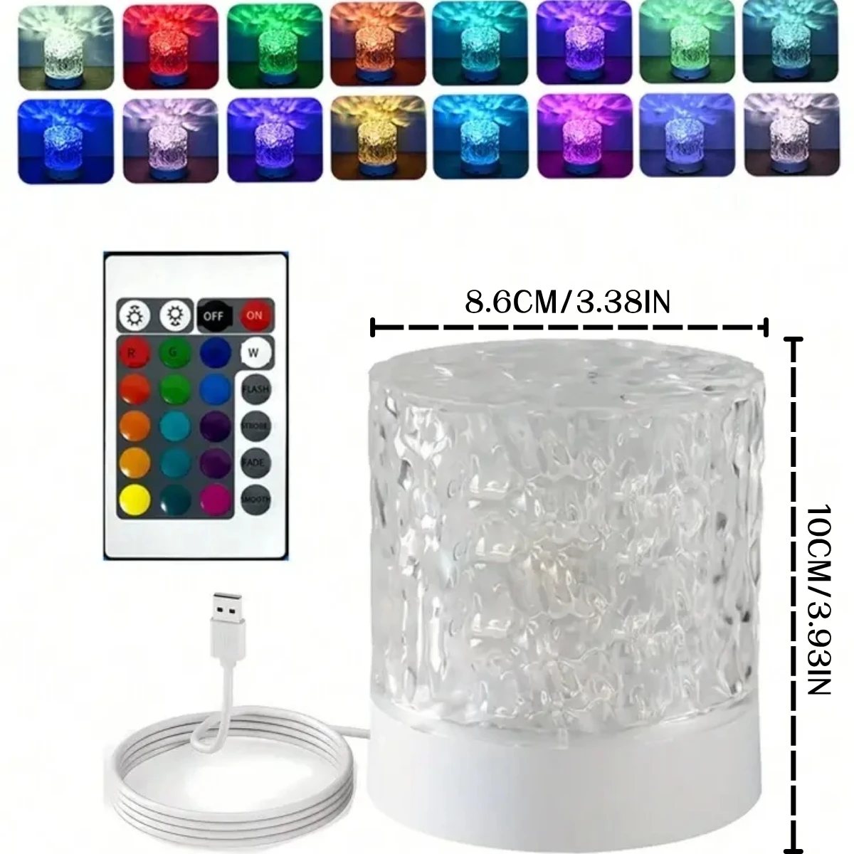 1PC Round Water Ripple Lamp RGB 16 Colors Remote Control USB Ambient Night Light Home Decor Gift