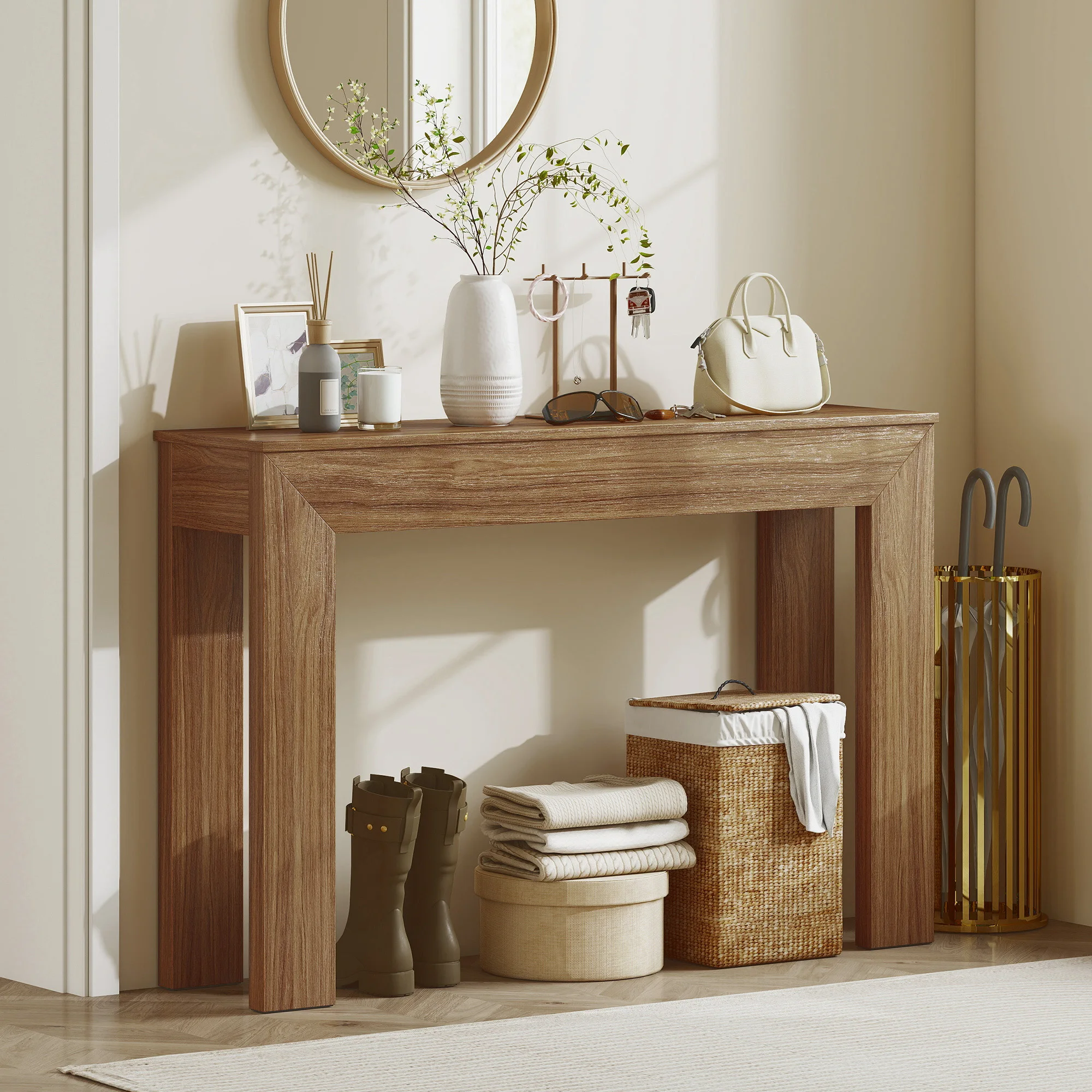 Modern Entryway Table, 47" Narrow Console Table for Entryway, Sofa Table Behind Couch, Living Room, Hallway, Walnut view 2