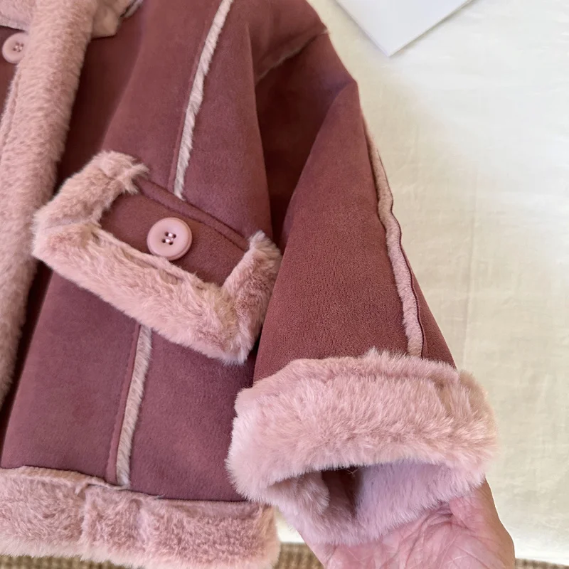 

2025Winter Girls' Fleece-Lined Jacket New Children's Thickened Warm Sheepskin Coat Trendy Kids' Top