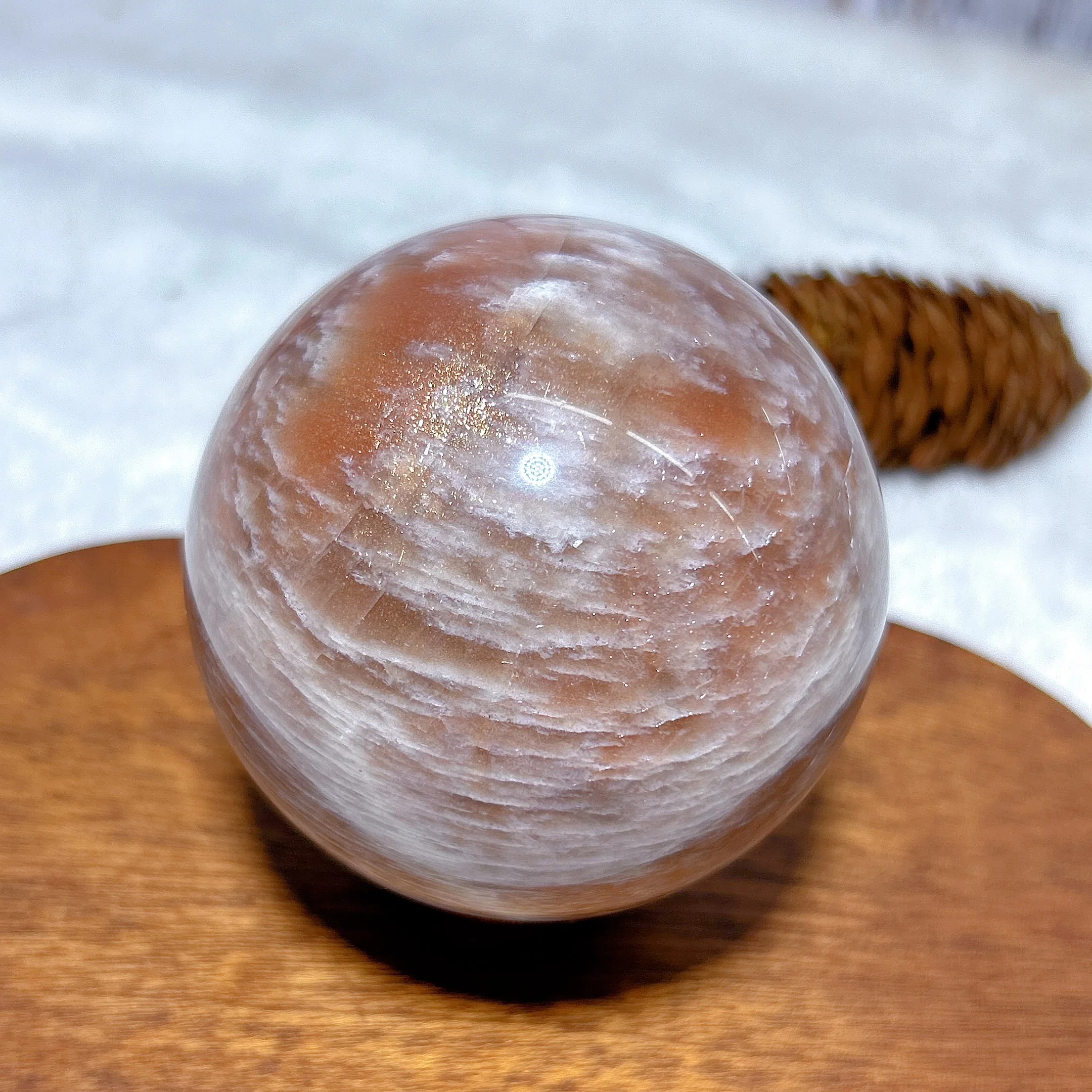 

High Quality Natural Crystal Peach Moonstone With Sunstone Sphere Gemstones Mineral Energy Reiki Home Decorations Gift