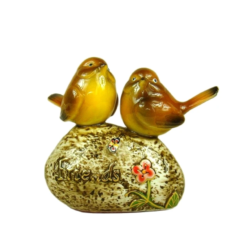 Porcelain Birdie Couple Figurine Decorative Ceramics Rock Bird Miniature Tabletop Girlfriend Ornament Craft Gift for Boyfriend