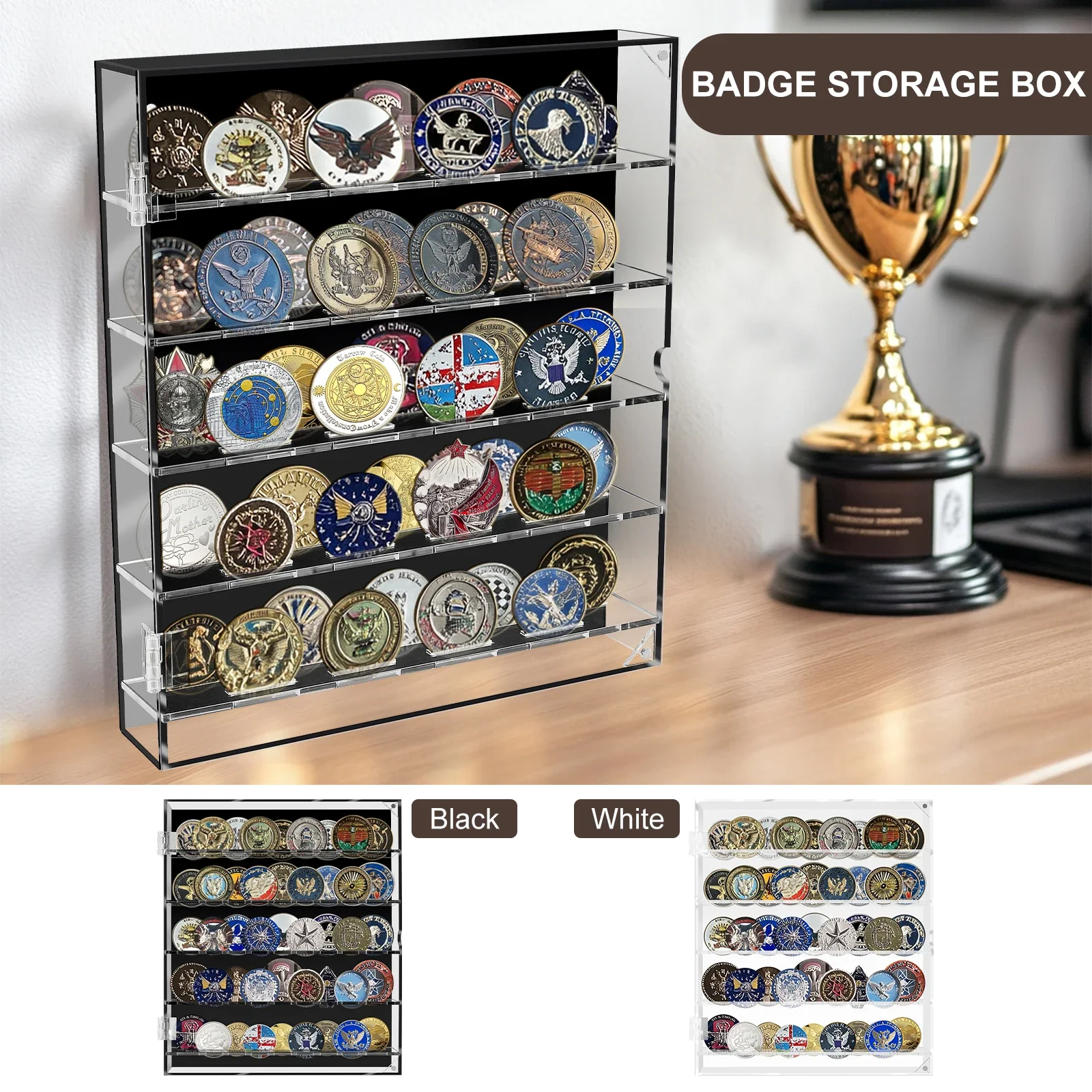 Acrylic Display Rack Clear Badge Organizer Large Capacity Challenge Coin Showcase Holder Coin Display Case with Magnetic Door