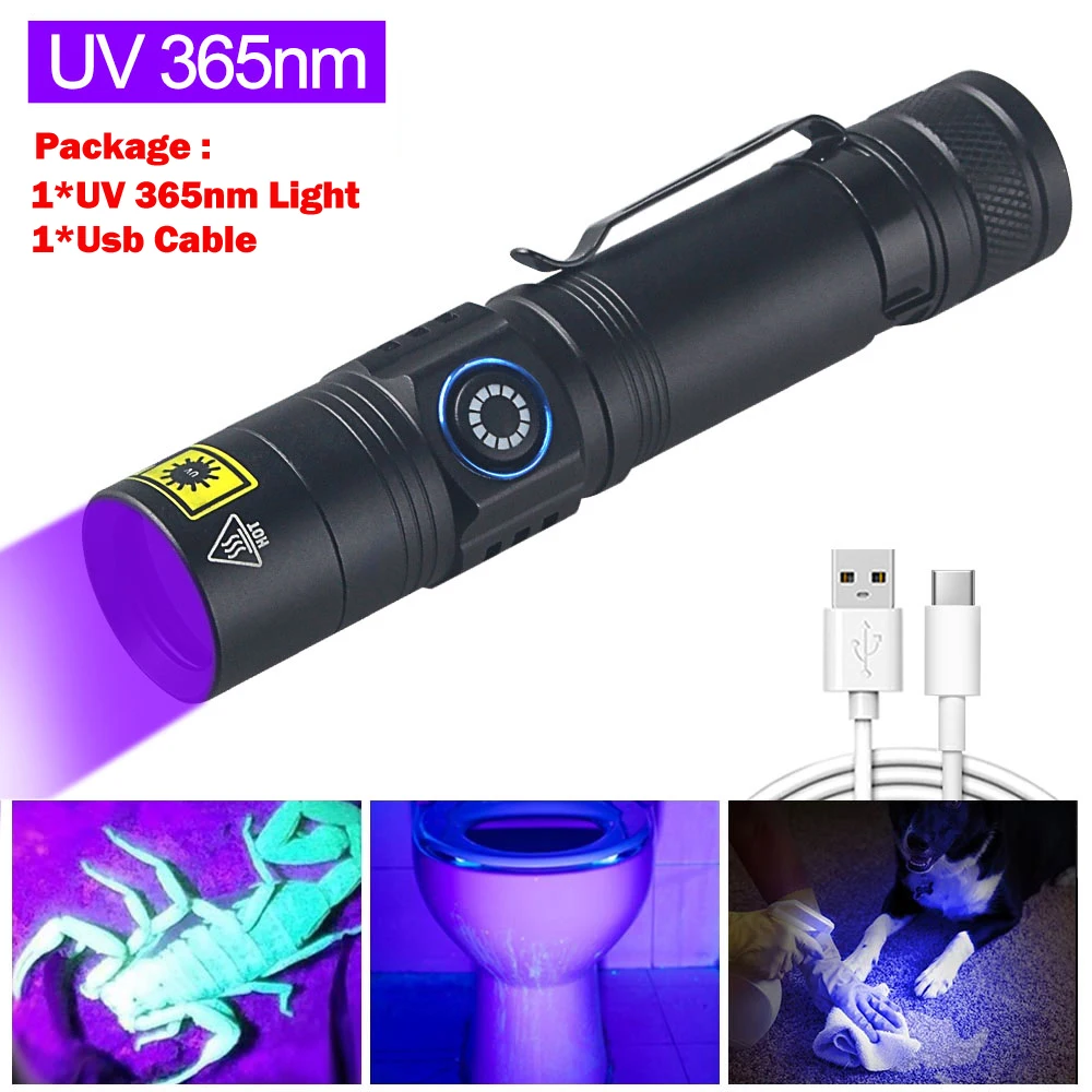 VASTFIRE Mini-UV-Taschenlampe, 365 nm, 395 nm, ultraviolettes Schwarzlicht, USB wiederaufladbar, lila Linternas-Teppich, Haustier-Urin-Detektor, Fang Skorpion 3
