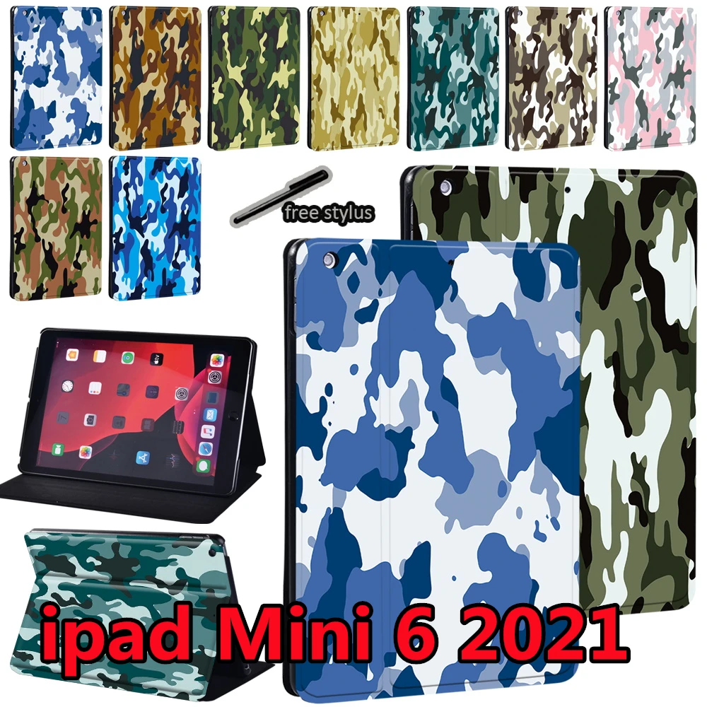 

Чехол для Apple IPad Mini 6, 8,3 дюйма, 2021 дюйма, A2567, A2568, A2569, чехол, подставка с защитой от падения, кожаный чехол для планшета с камуфляжным принтом дл...