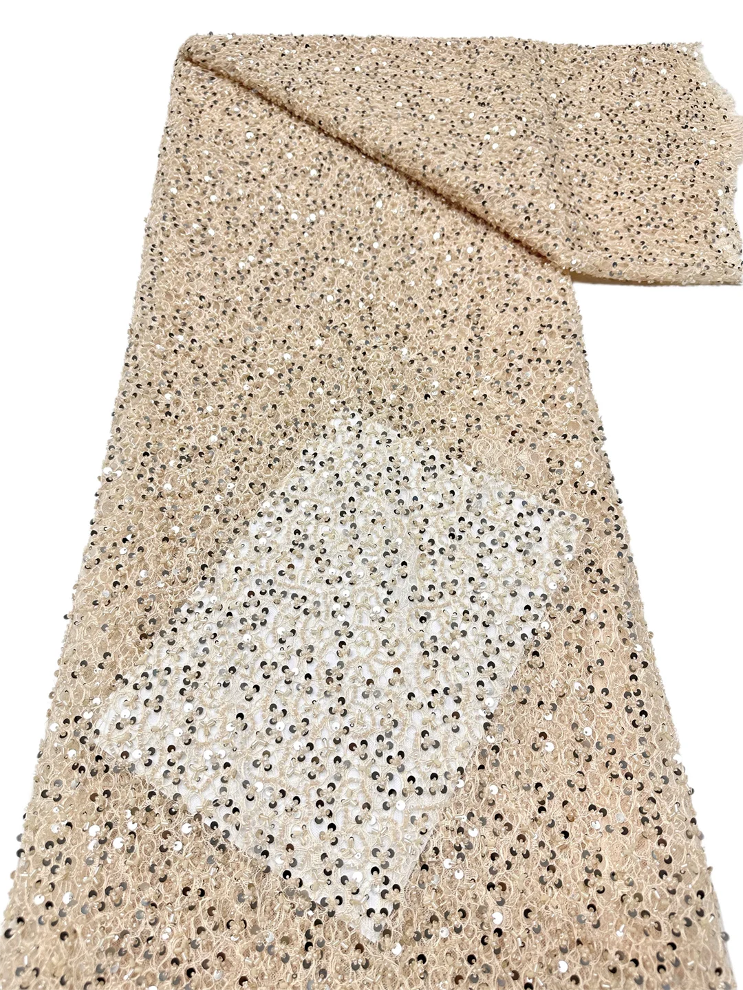 Luxury Nigerian Sequined Lace Fabric 2026 Embroidered Beaded Groom Fabric Suitable for Party Wedding Dresses African Design