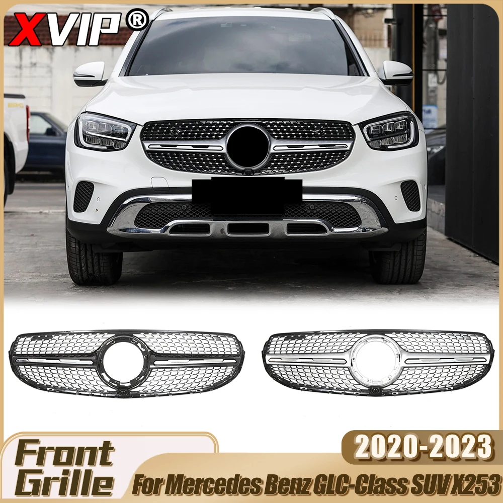 

XVIP Glossy Black GTR Style Bumper Grilles For Mercedes Benz GLC-Class SUV X253 2020-23 GLC300 GLC300e Diamonds Style Grill Mesh