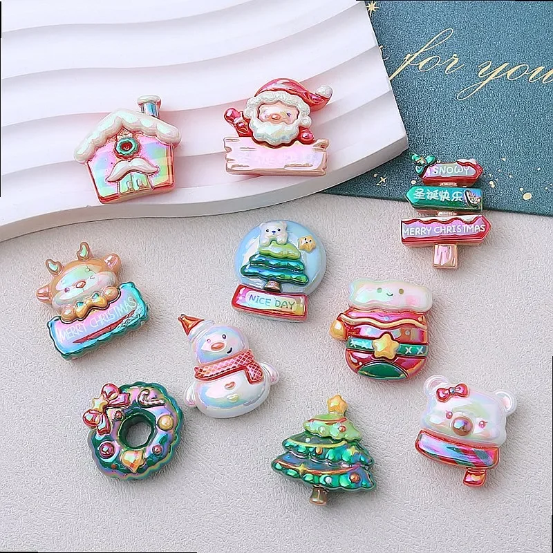 100pcs Kawaii Resin Flatback Christmas Tree Mini DIY Accessories for Phone Case Hairpin Keychain Earrings Scrapbook Decor