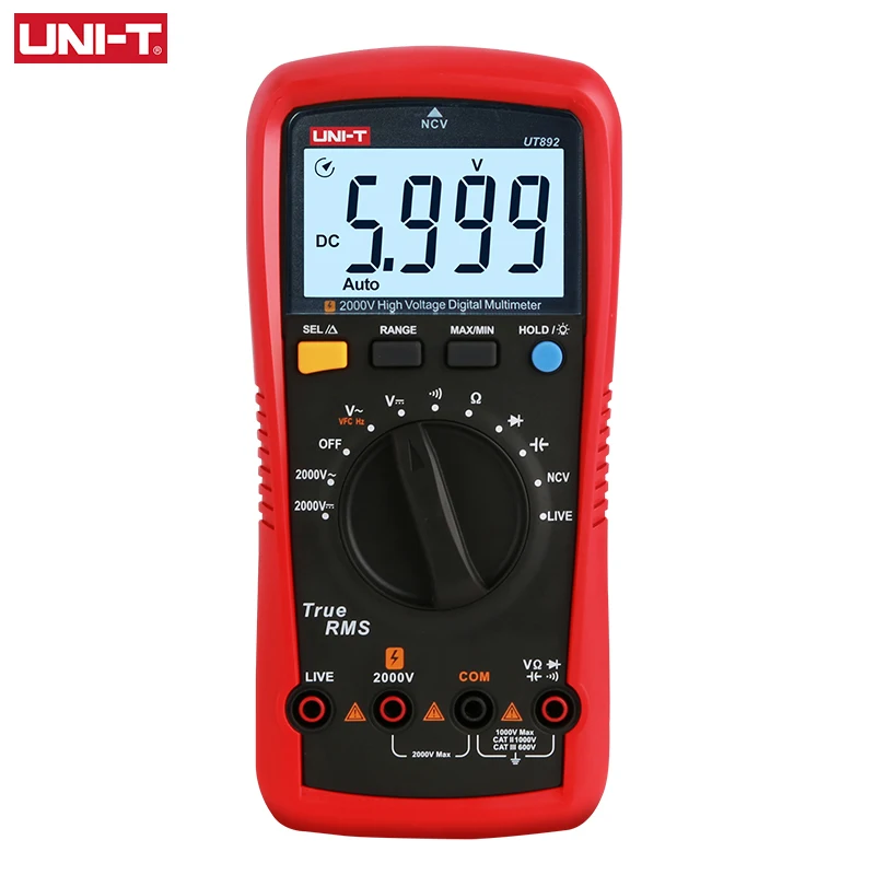 Imagem -02 - Uni-t Multímetro Digital Ut892 2000v ac dc Voltímetro True Rms Capacitor Tester Medidor de Freqüência Ncv Live Teste