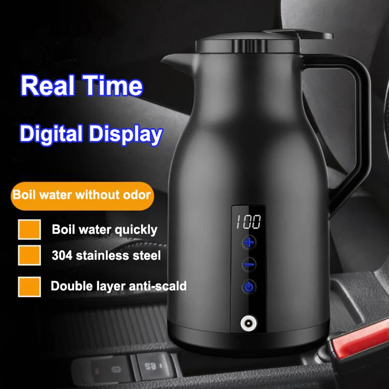 1000ml Led Digital Display 12v 24v Car Electric Kettle Household 220v Thermal Insulation Electric Kettle 304 Stainless Steel