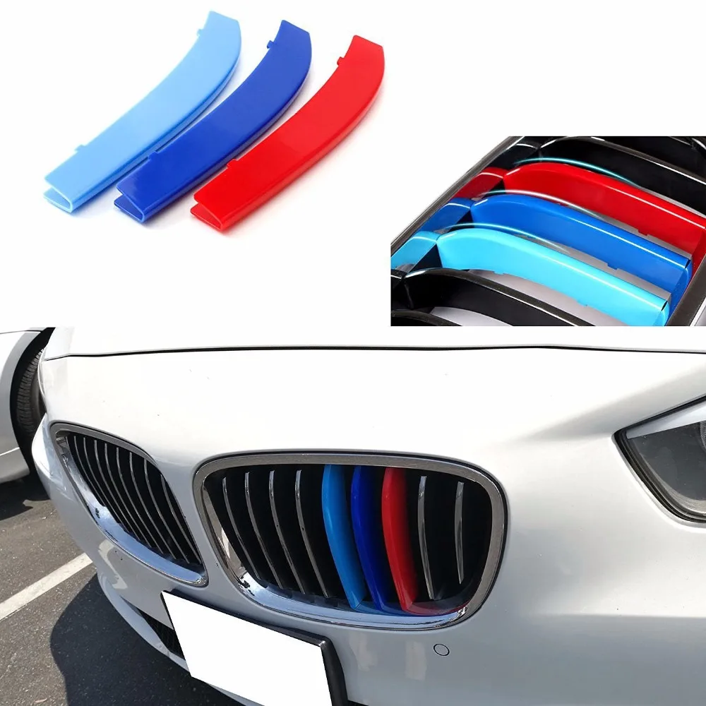 3 PCS M-Colored Grille Insert Trims Grill  Buckle For BMW 5GT 2013-2016 9-Beams Center Hood Kidney Grilles