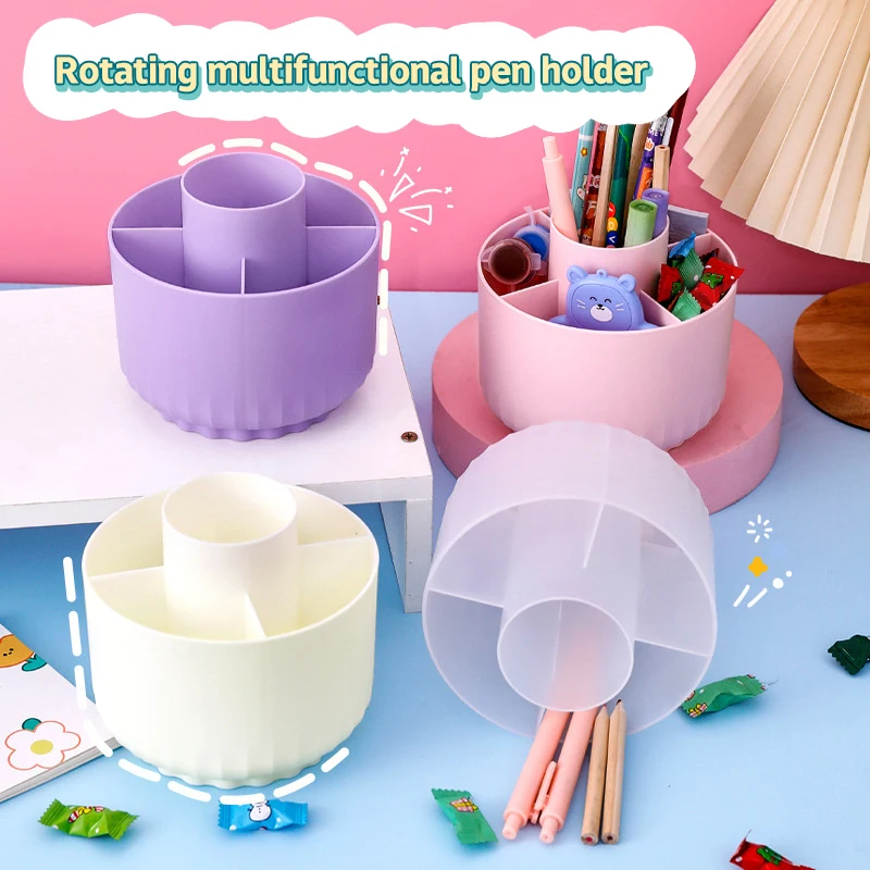 Creative Rotating Pen Holder Desktop Large Capacity Stationery Box Kawaii Stationery Storage Box Multifunctional Organizer