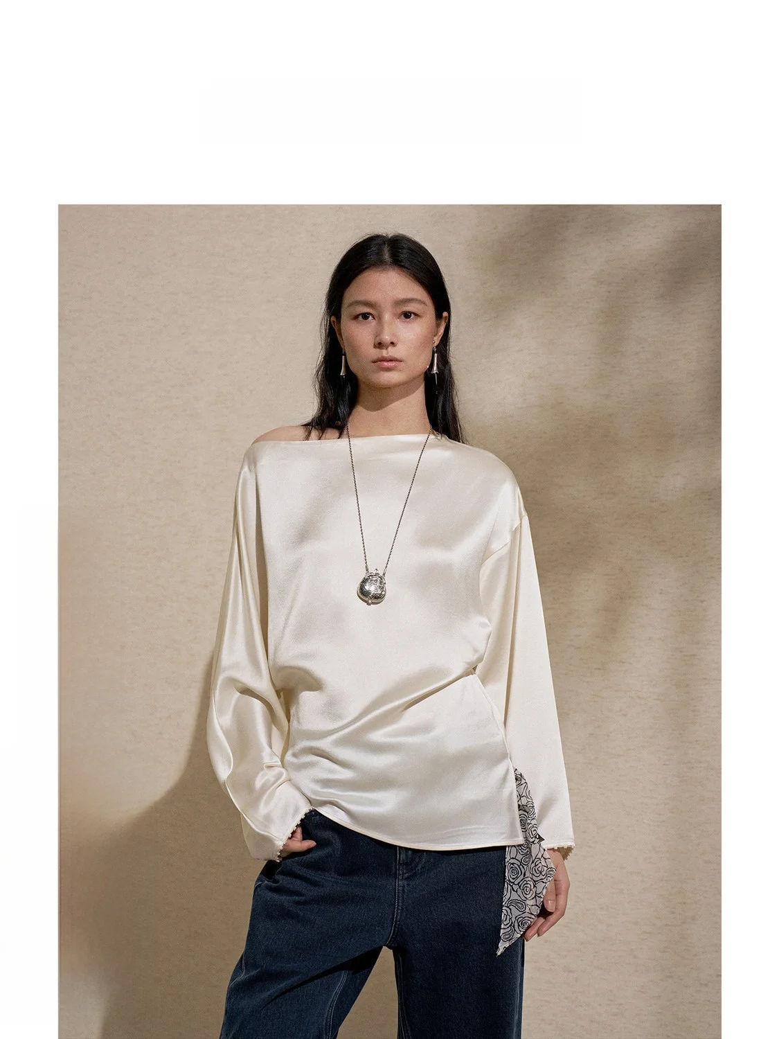 

Ele Long Sve irt Women's Fitted Polied Surface Side oulder Design Waist Inward Chic Top by ZHIZHI for Spring 2026