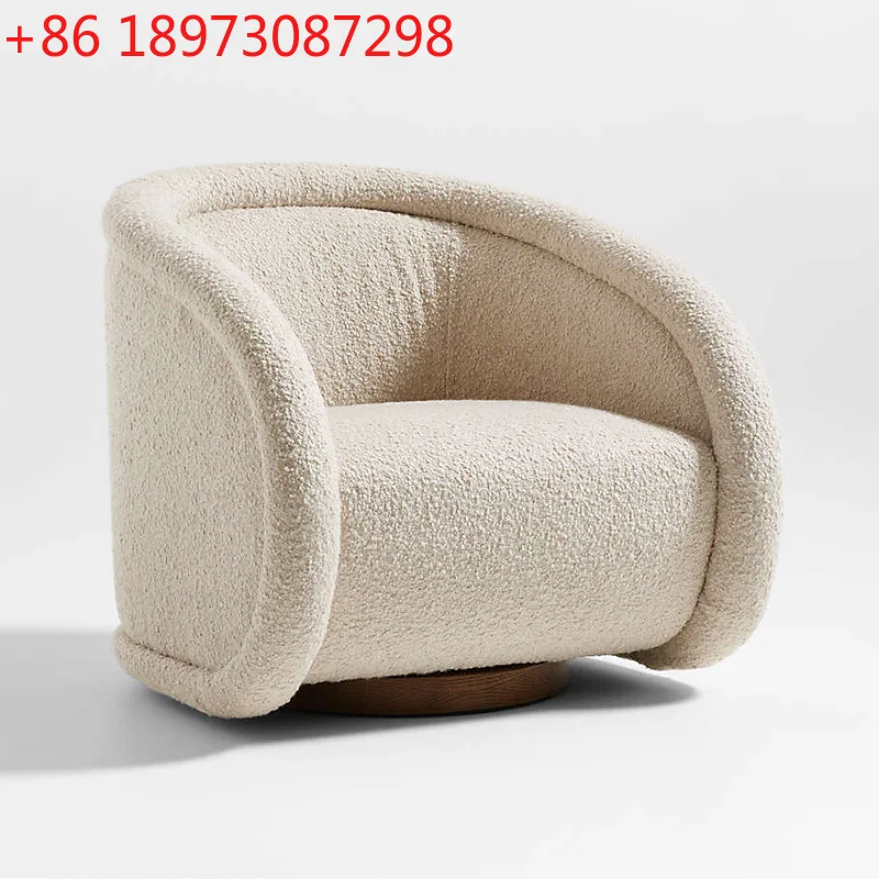 

French retro fabric rotating sofa chair lamb wool cream wind leisure chair