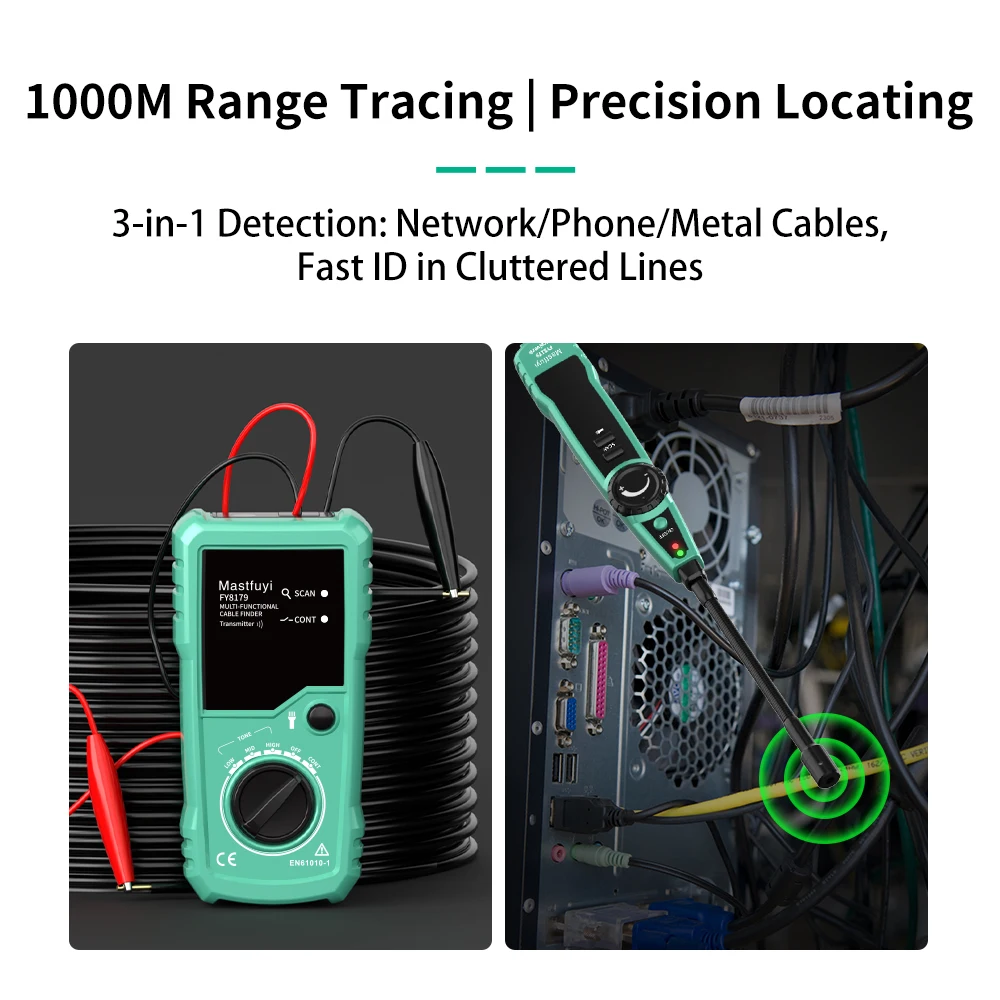 MASTFUYI Professional Underground Cable Detector Network Cable Telephone Cable Concealed Wire Locator Depth 2m Range 3000m