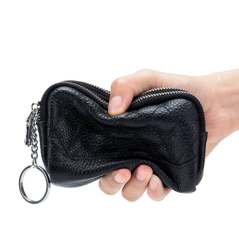 Genuine Leather Quilted Mini Wallet Keychain Coin Pouch Double Zipper Organizer Women's Small Purse RFID Blocking