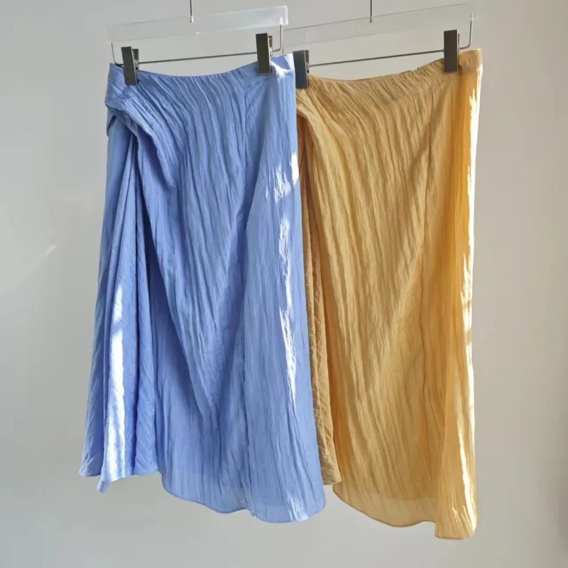 Early Spring New Skirt High-end Satin Pleated Irregular Hem Skirt for Women