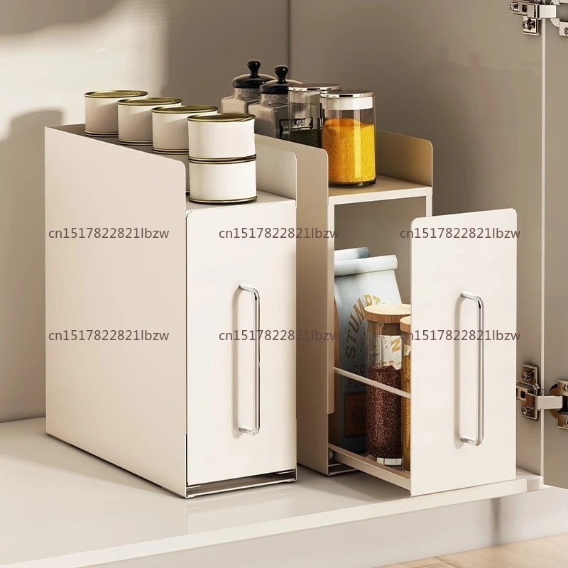 Multi Functional Kitchen Storage Cabinet Countertop Narrow Edge Seasoning Rack Multi-layer Pull-out Seasoning Storage Rack