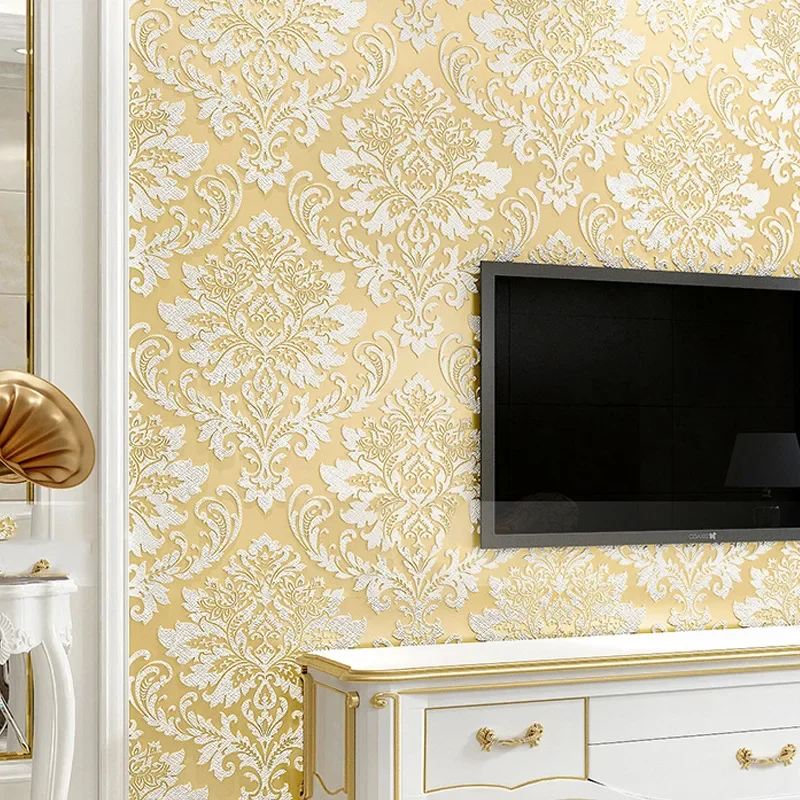 European-Style Non-Woven Wallpaper Living Room TV Background Wallpaper Thickened Relief Pastoral 3D Standing Home Bedroom