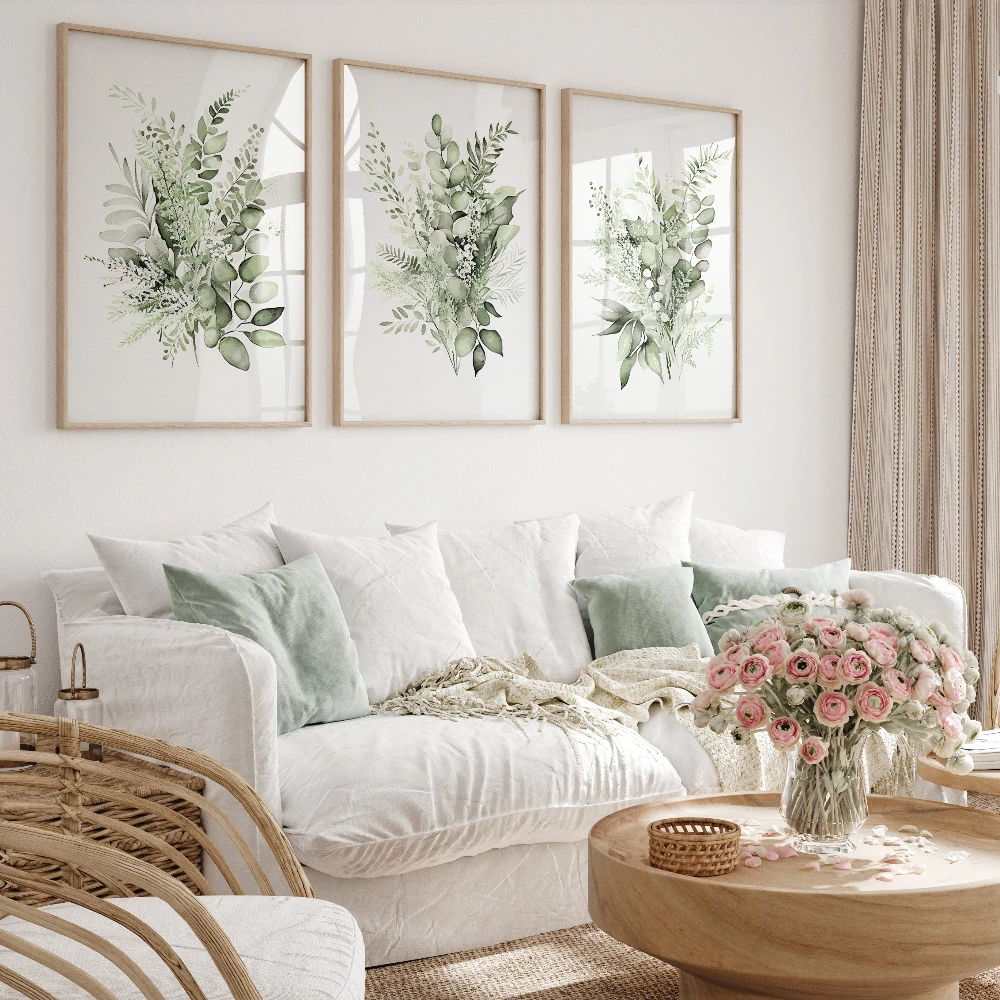 3pcs frameless Canvas Painting Botanical Prints Eucalyptus Leaves Watercolour Wall Art Boho Green Home Decor Prints Illustrated