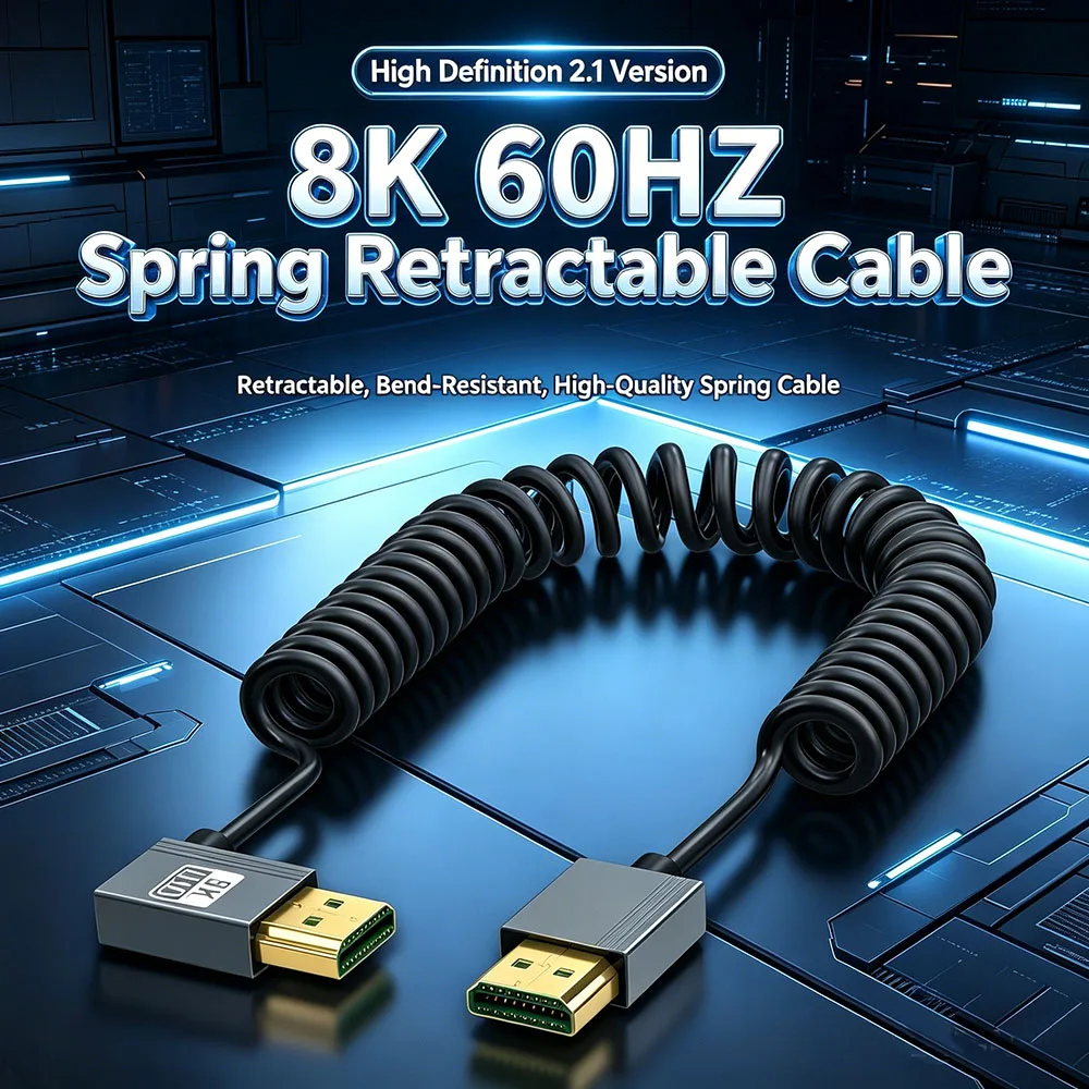 

8K HDMI-Compatible to HDMI-Compatible Coiled Cable 48Gbps for Camera Camcorder PC Monitor Mini Micro HD Cable