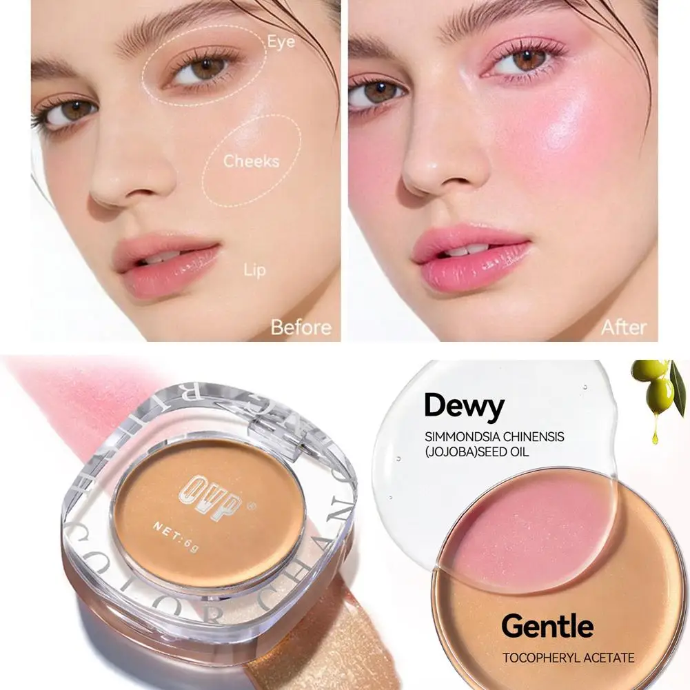 

3 IN 1 Blusher Peach Face Blush Pallete Color-Changing Cheek Blusher Powder Makeup Contour Shadow Pink Blusher