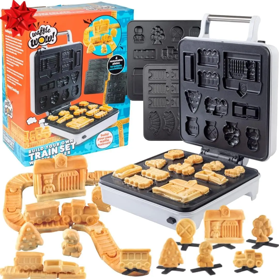 

Train Set Waffle Maker – Build Track & Cargo Car Shaped Mini Waffles – Electric Non-Stick Plates, Dishwasher-Safe
