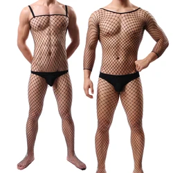 Men'S Sexy Fishnet Pantyhose See Through Tights Nightwear Male Bodysuits Erotic Stockings For Man Fun Lingerie Date Clothes