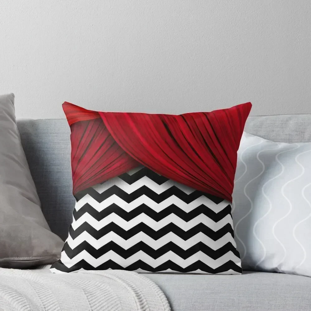 

Twin Peaks Red Curtains Black and White Chevron Throw Pillow Elastic Cover For Sofa pillow cover christmas pillow