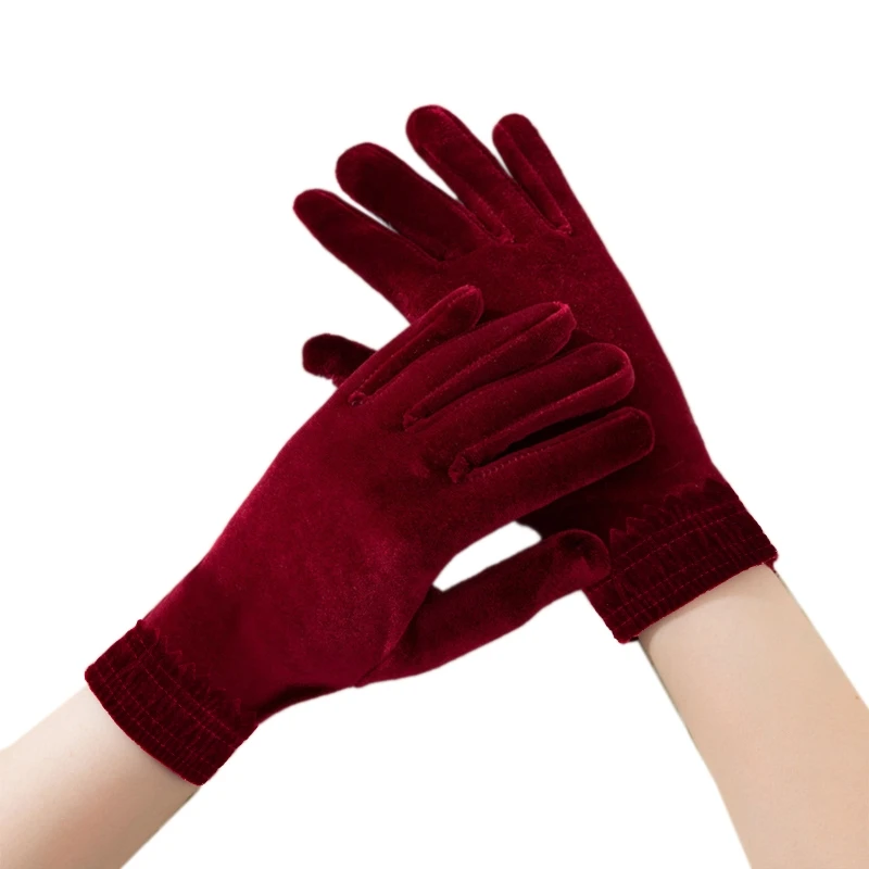 Gants courts en velours doré pour femmes, automne-hiver, robe de dîner, gants en velours doré, élastiques, chauds, pour fête de noël et d'halloween