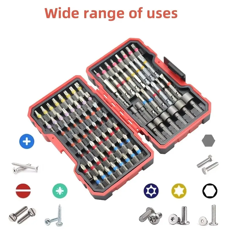 83-Piece Impact Driver Drill Bit Set With Magnetic Non-Slip Driver, S2 Steel Cross, Slotted, Square, Star, Hex, TORX Drill Bits.