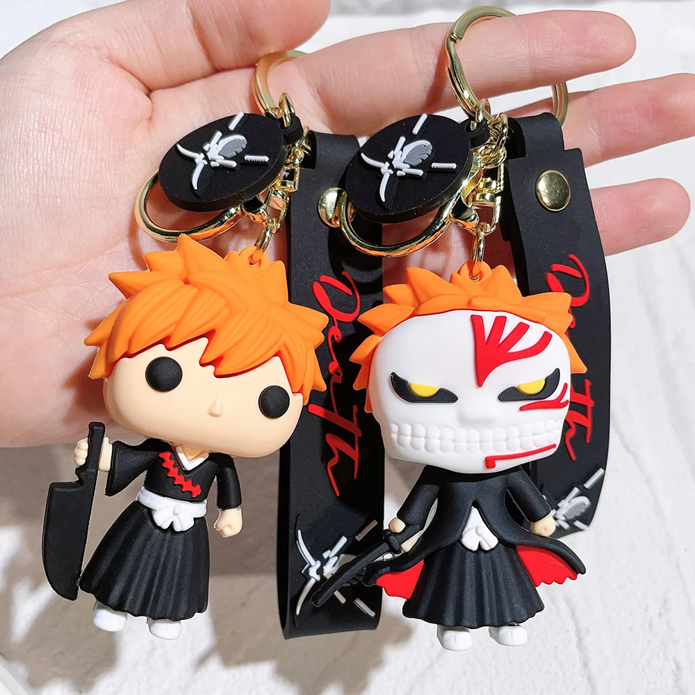 Japanese Anime BLEACH Silicone Keychain Cartoon Kurosaki Ichigo Cosplay Keyring for Men Car Pendant Charms Accessories Gifts