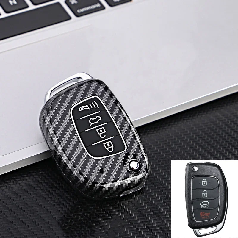 

New Carbon Fiber ABS Flip Folding 4 Button Tpu Car Key Case Cover For Hyundai Sonata 2015 Santa Fe 2013 GLS Key Shell Fob