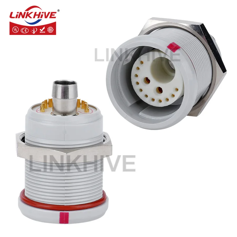 Plastic Hermetic Pneumatic Circular Socket With Fluidic Flow M24*1mm 113 209 Pin Medical Push Pull Self-latching Circular Connec