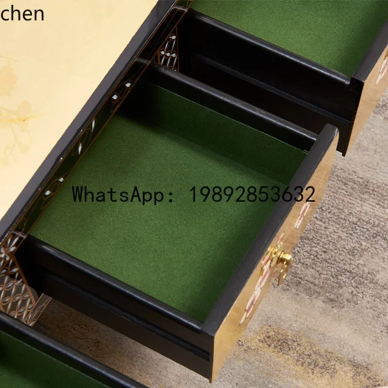 O15-  Piano Lacquer Gold Leaf Ming Qing Style Painted Four-Bucket Tea Table Enlightenment Tea Table Hotel Large Tea Table