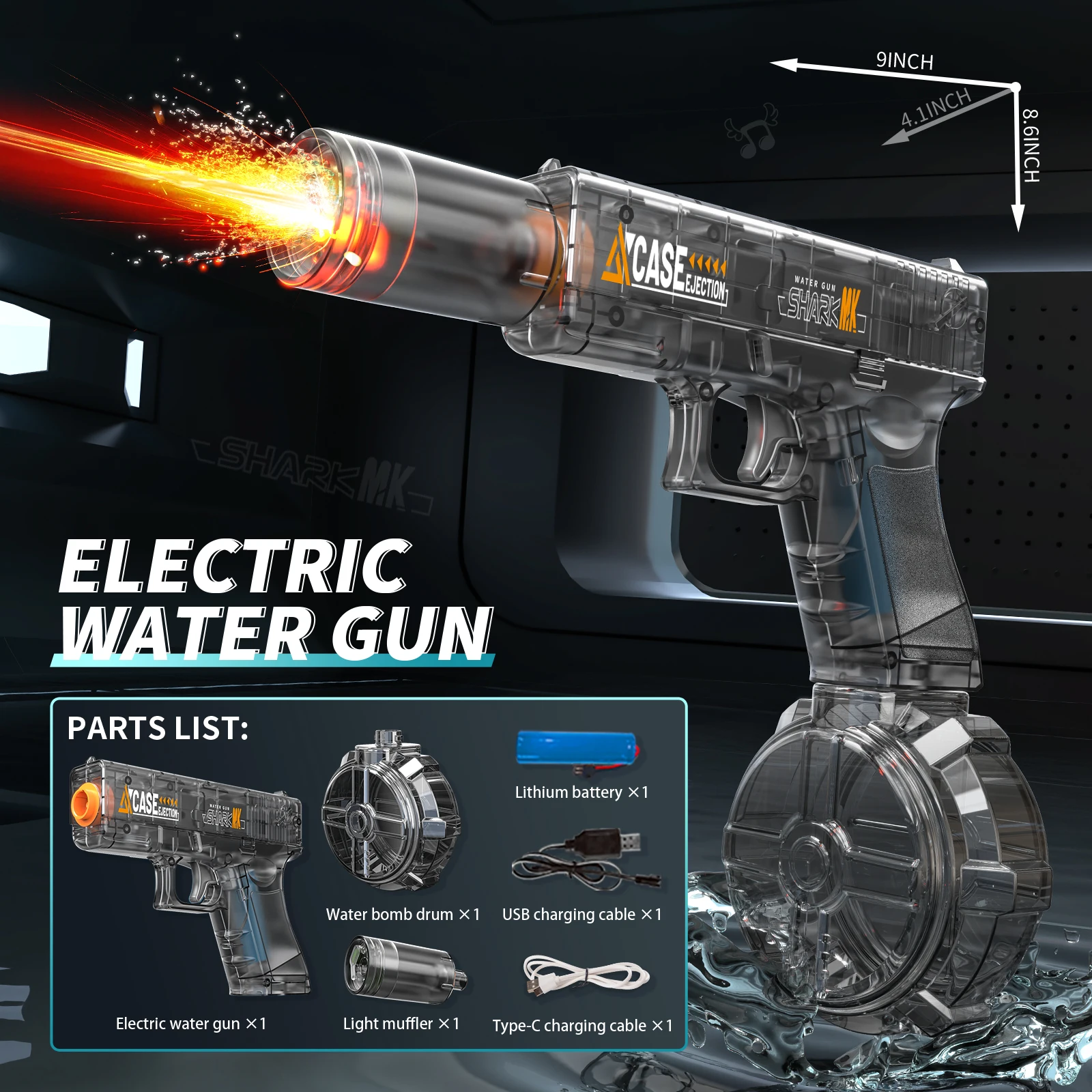 Simulated Firing and Recoil Electric Water Gun Toys Children Automatic Sensor Lights Water Pistol Summer Outdoor Beach Kids Toy