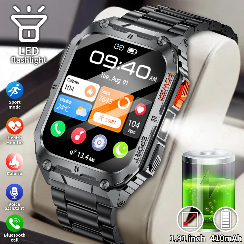 2024 For Xiaomi Men Smart Watch LED Flashlight SOS AI Voice Bluetooth Call Men Health Monitor Watch Sports Waterproof Smartwatch