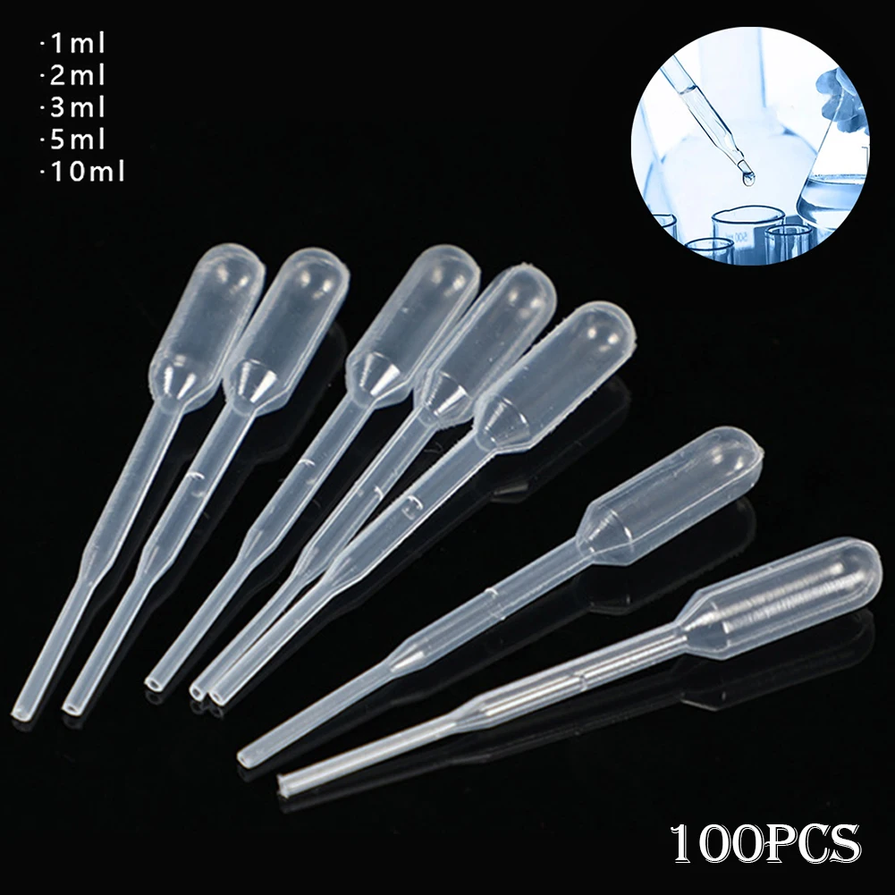 100Pcs Pipettes 1ml 2ml 3ml 5ml 10ml Laboratory Pipette Plastic Disposable Graduated Container Liquid Dropper Equipment Straw