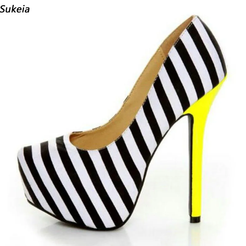 

Sukeia/Новые модные женские туфли-лодочки в полоску с круглым носком, пикантные туфли на шпильке, довольно желто-зеленые туфли для вечеринок, женские большие размеры США 5-20