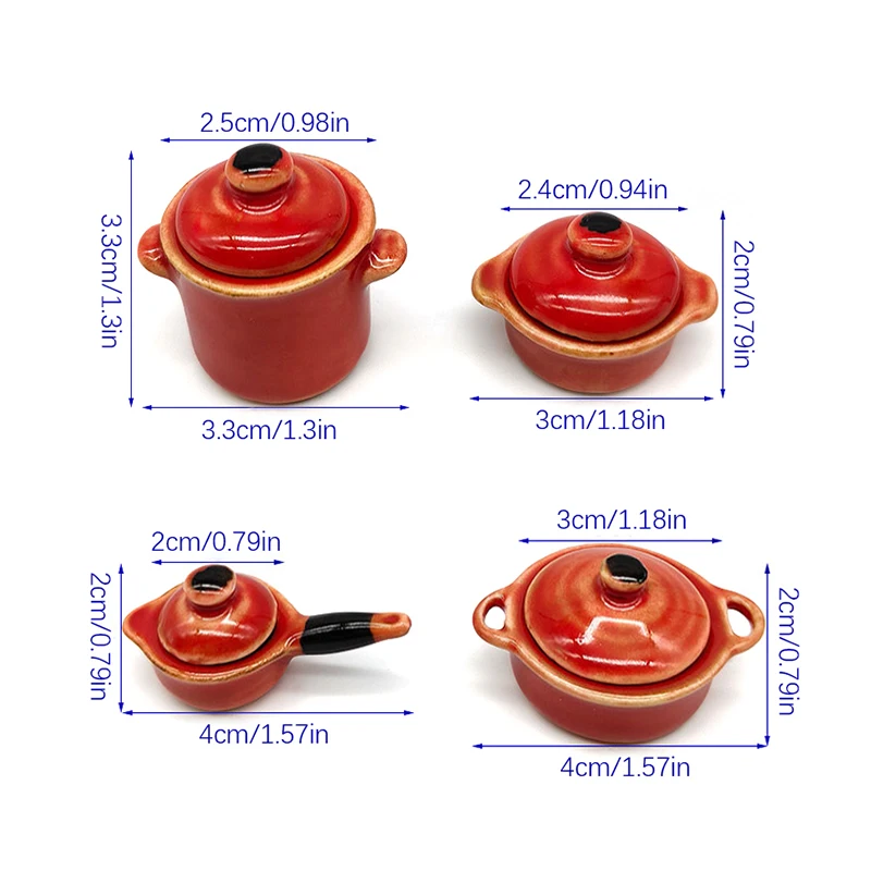 4 sztuk/zestaw 1:12 domek dla lalek miniaturowy ceramiczny garnek do naczyń Mini zastawa stołowa naczynia do gotowania Model dekoracja kuchenna zabawka